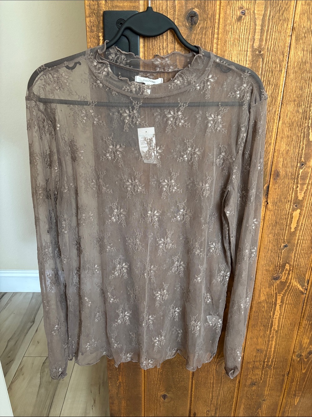 Maurices Sheer Floral Lace Long-Sleeve Top - Taupe